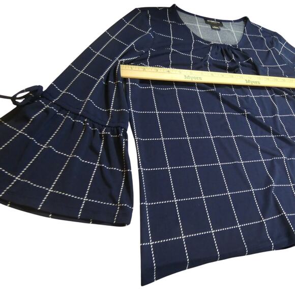Liz Claiborne Career Women's Tunic Blouse Bell Sleeves Navy Pleated Business - Picture 7 of 8